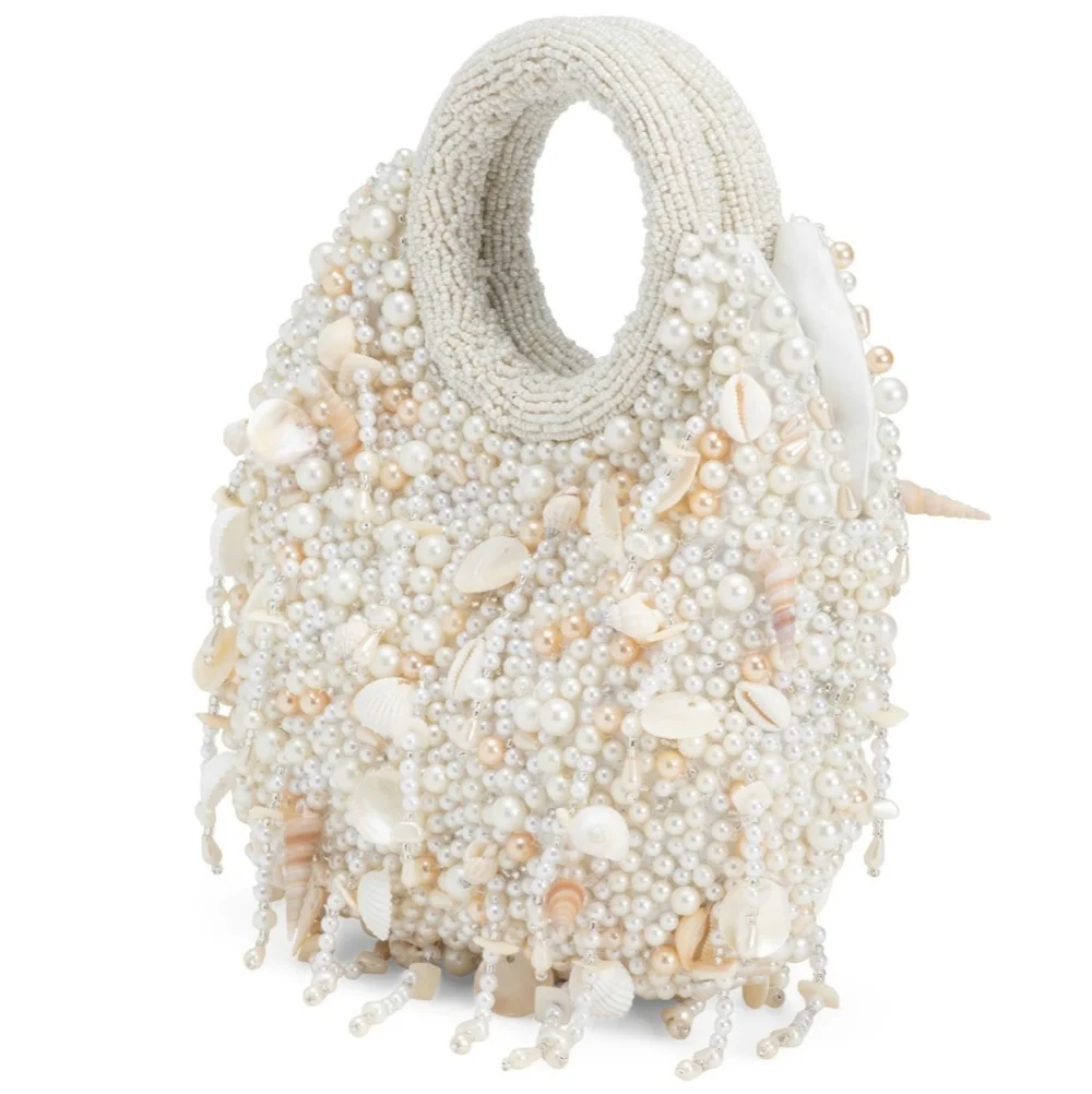 Chic Pearl Shell Beaded Clutch Handbag